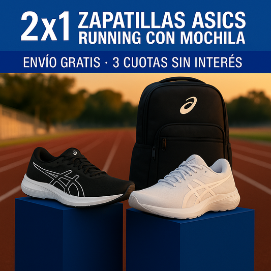 2x1 en Zapatillas ASICS Running + Mochila de Regalo
